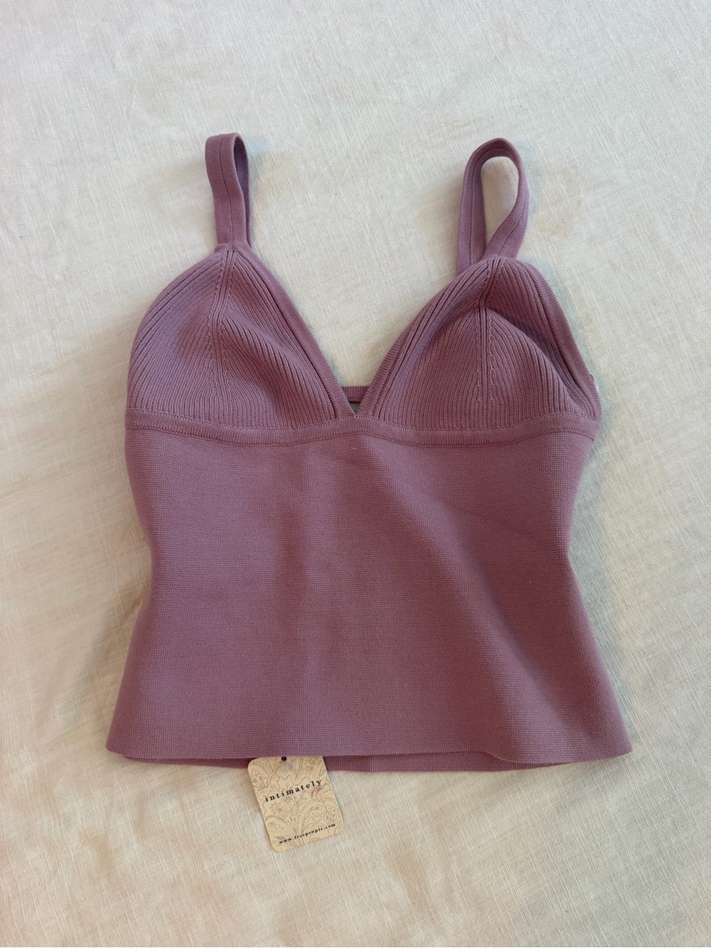 Ribbed V-Neck Brami Tank Top - Mauve